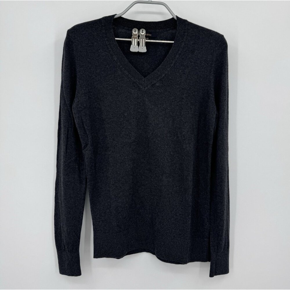 Quince Lightweight Cotton Cashmere V-Neck Sweater size XS Women's Charcoal Gray
